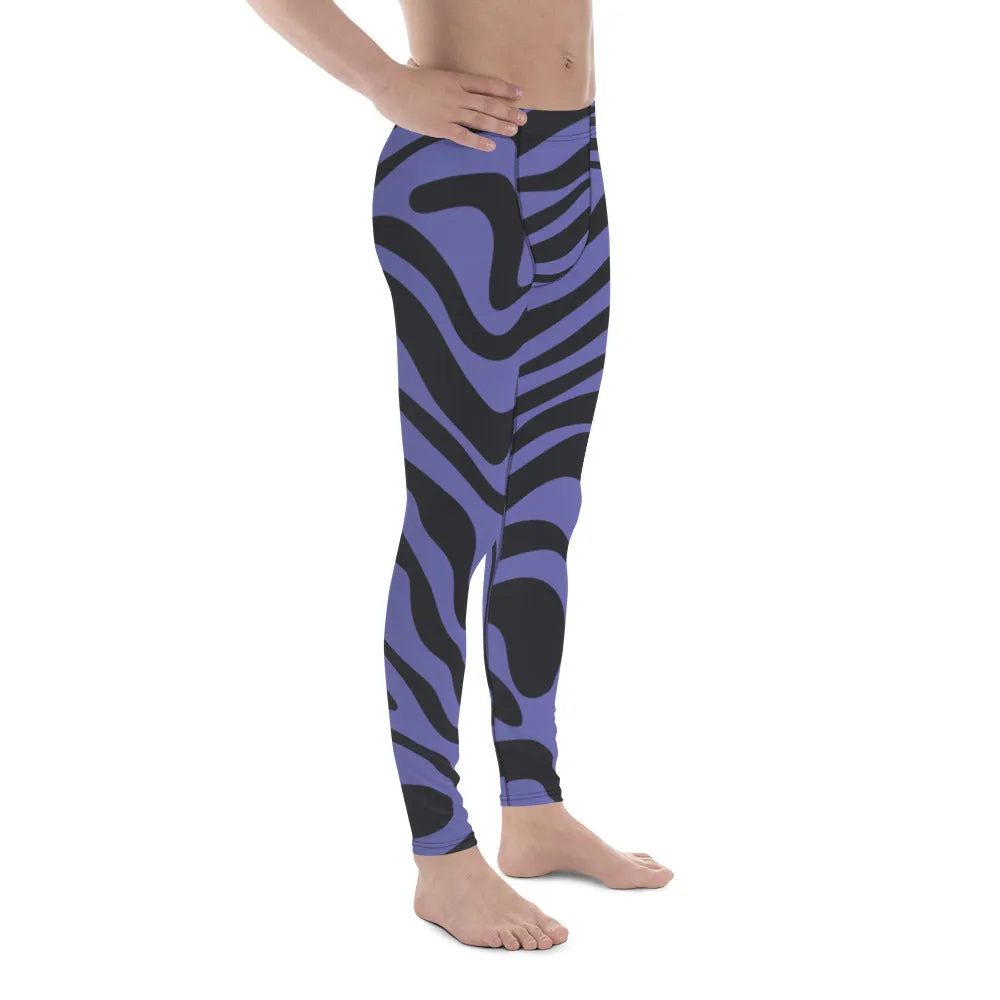 Purple Black Animal Striped Meggings, Best Men's Leggings Designer Running Tights- Made in USA/EU/MX