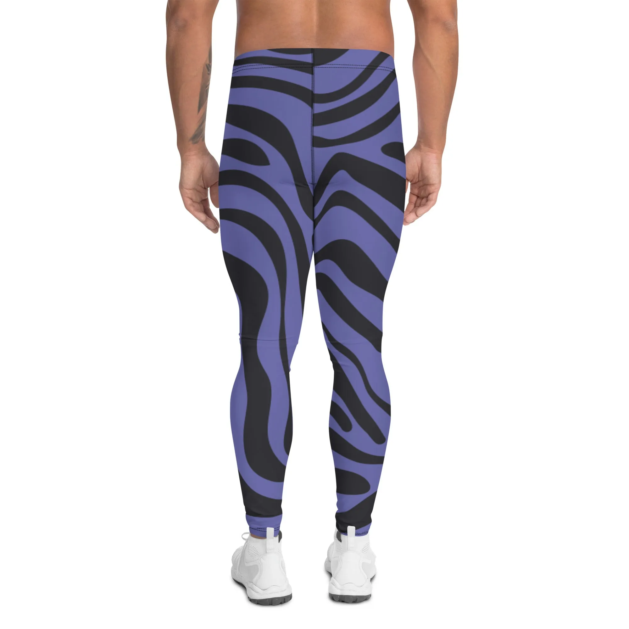 Purple Black Animal Striped Meggings, Best Men's Leggings Designer Running Tights- Made in USA/EU/MX