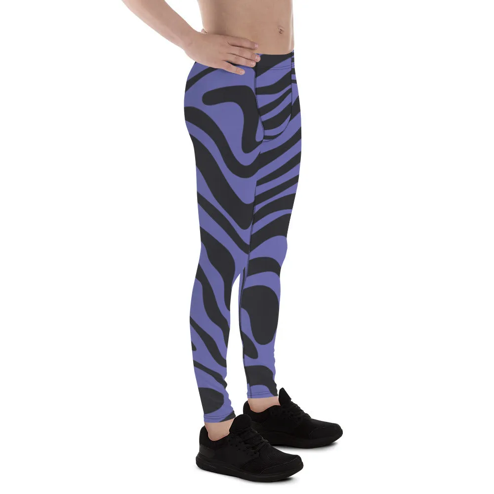 Purple Black Animal Striped Meggings, Best Men's Leggings Designer Running Tights- Made in USA/EU/MX