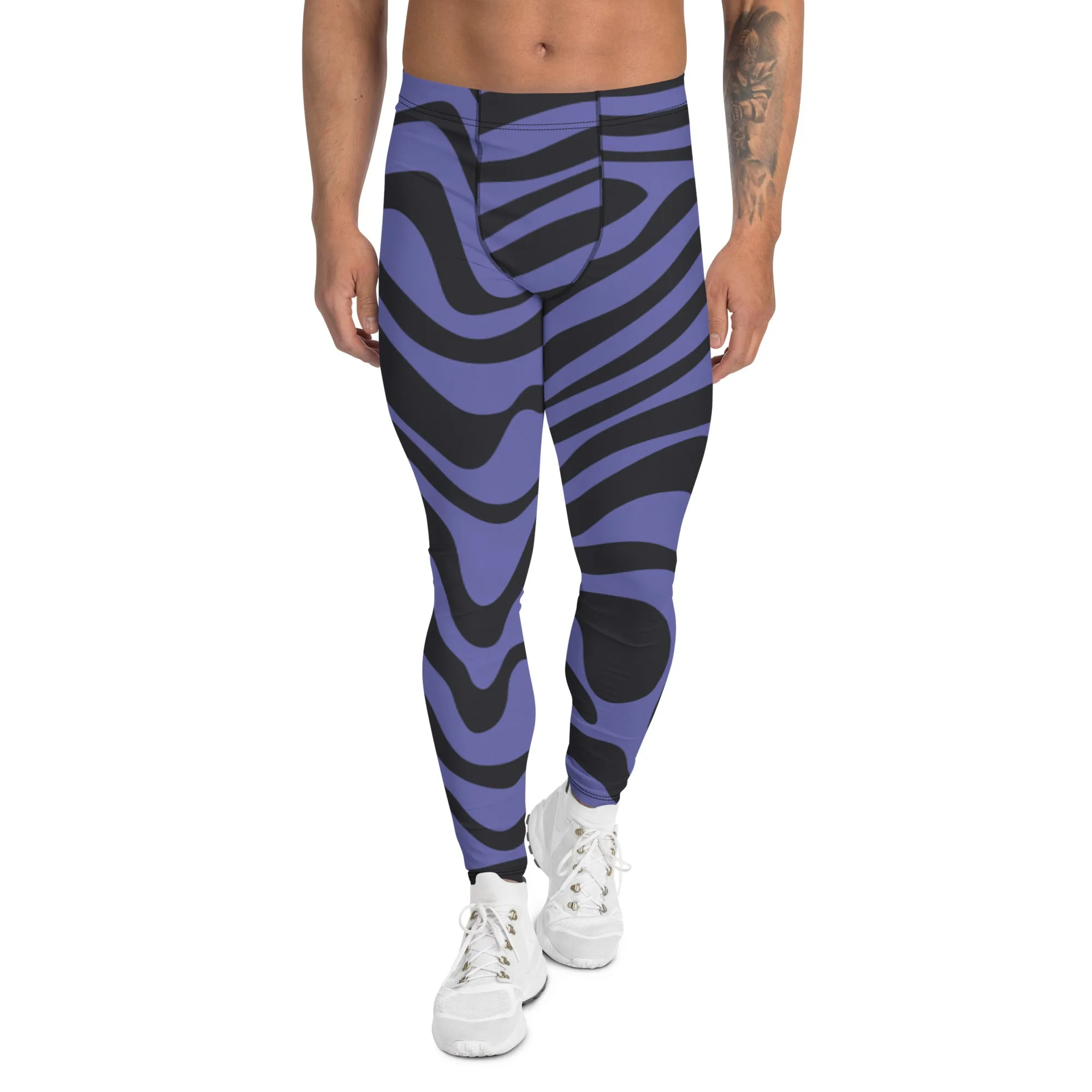 Purple Black Animal Striped Meggings, Best Men's Leggings Designer Running Tights- Made in USA/EU/MX