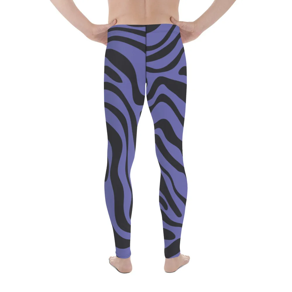 Purple Black Animal Striped Meggings, Best Men's Leggings Designer Running Tights- Made in USA/EU/MX