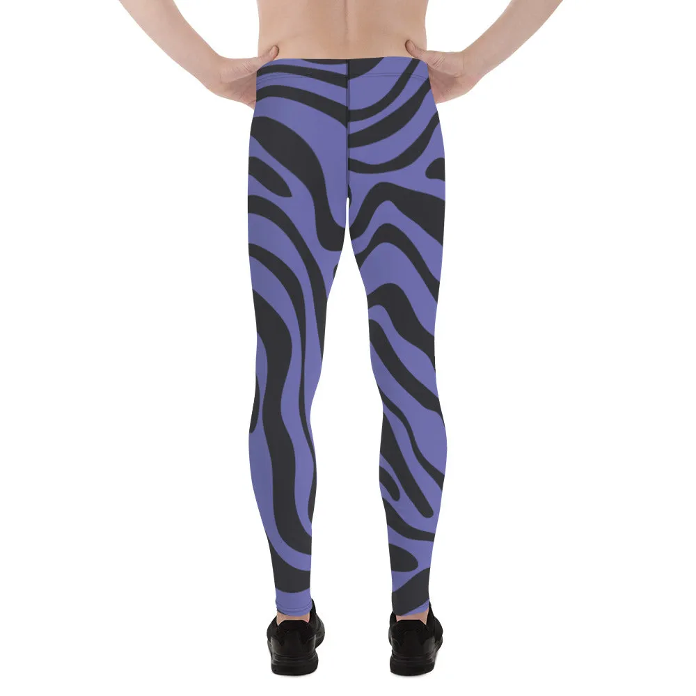 Purple Black Animal Striped Meggings, Best Men's Leggings Designer Running Tights- Made in USA/EU/MX