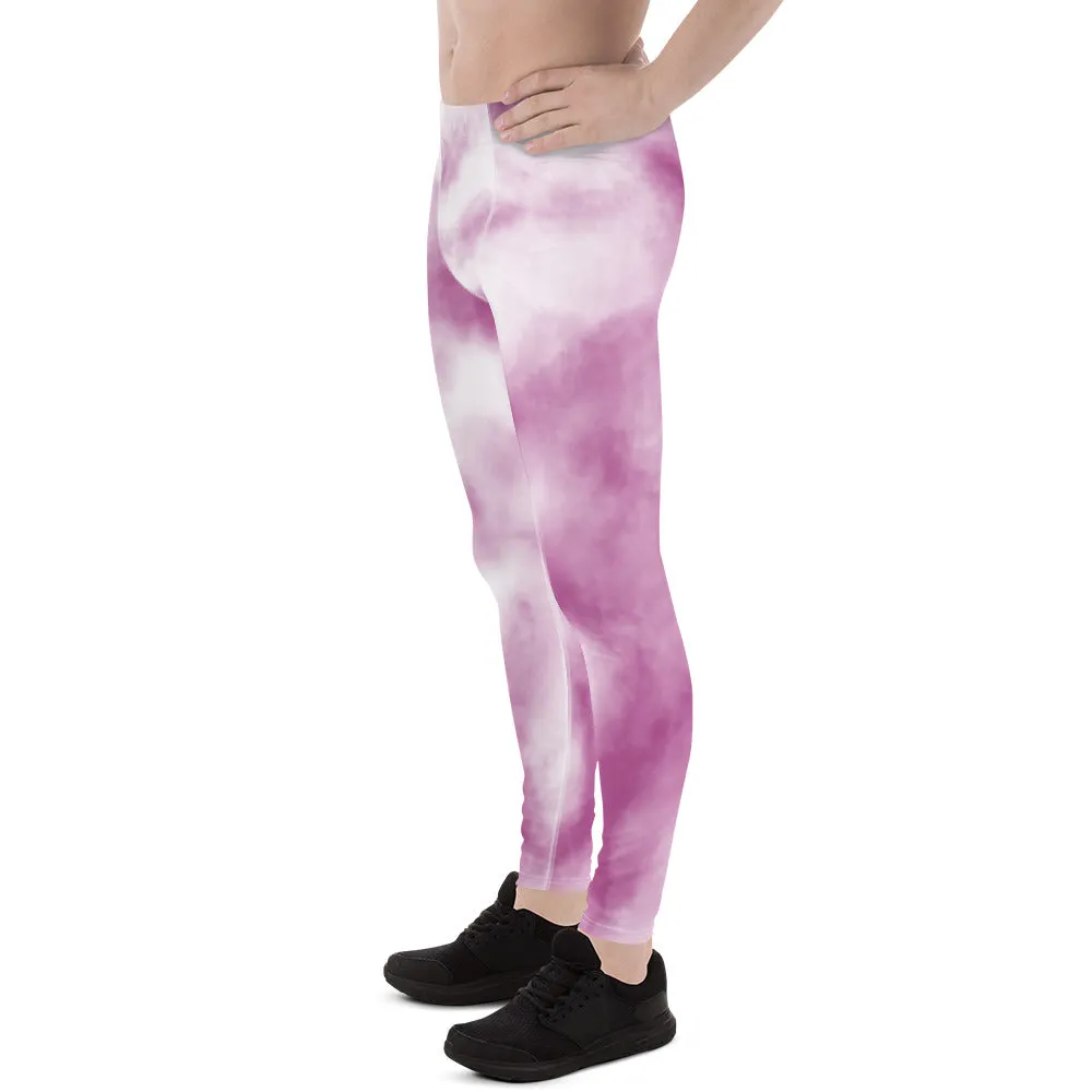 Purple White Tie Dye Meggings, Best Men's Leggings Designer Running Tights- Made in USA/EU/MX