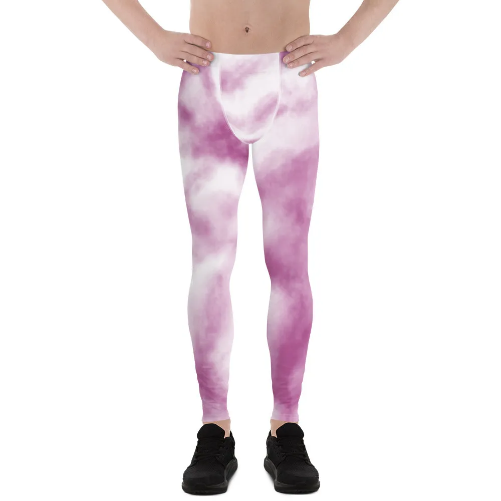 Purple White Tie Dye Meggings, Best Men's Leggings Designer Running Tights- Made in USA/EU/MX