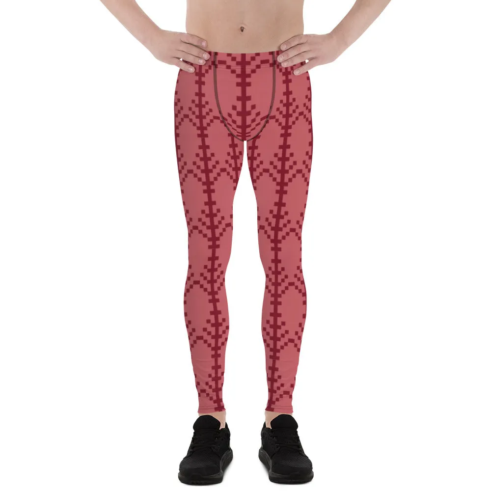 Red Christmas Festive Men's Leggings, Red X'mas Snowflakes Festive Best Holiday Tights For Men - Made in USA/EU/MX