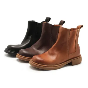 Retro Leather Chelsea Boots For Women Handmade Brush-Off Ankle Boots Brown/Coffee/Black