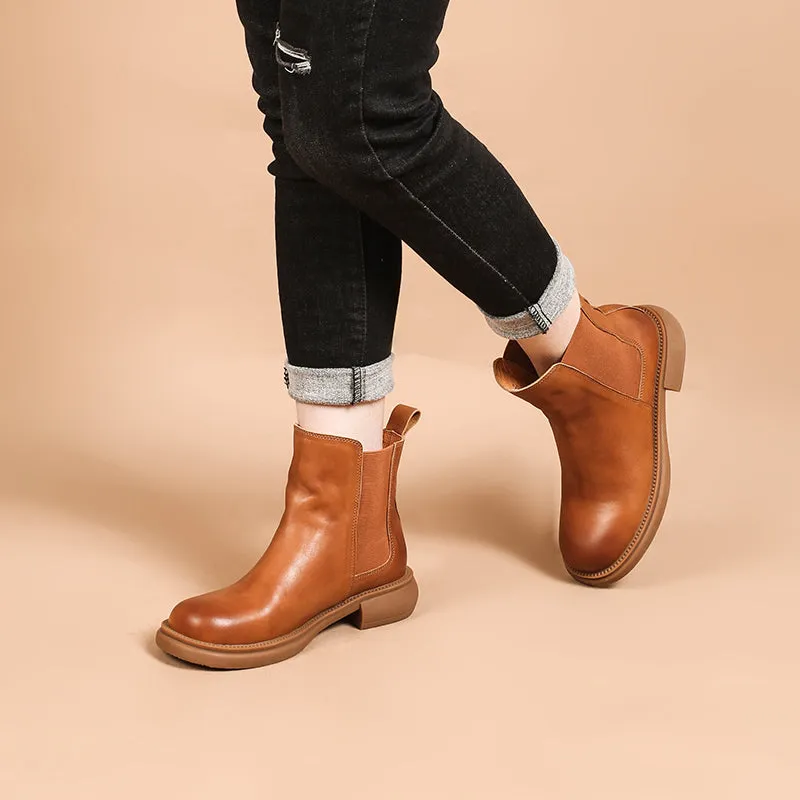 Retro Leather Chelsea Boots For Women Handmade Brush-Off Ankle Boots Brown/Coffee/Black