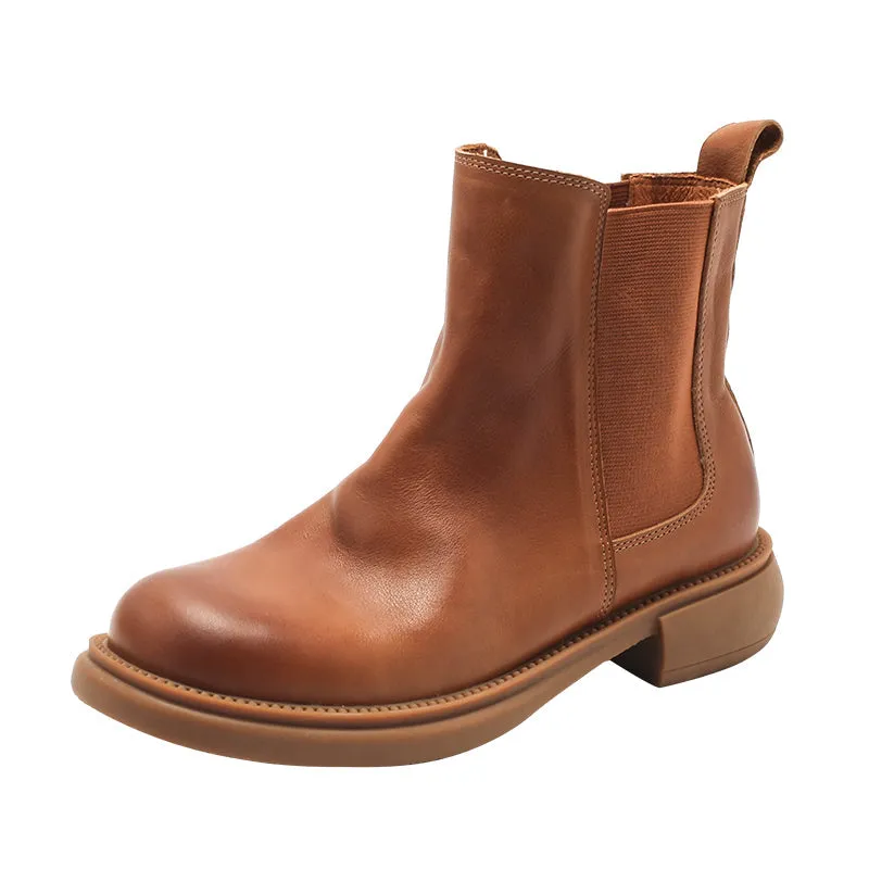 Retro Leather Chelsea Boots For Women Handmade Brush-Off Ankle Boots Brown/Coffee/Black