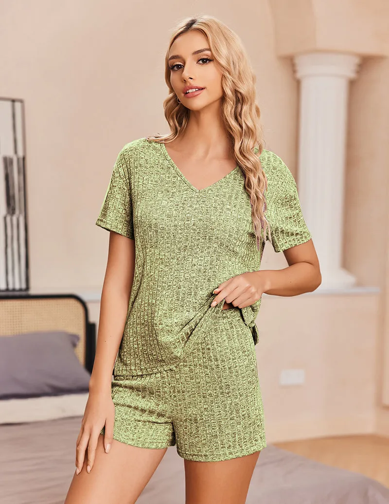 Ribbed Knit Short Sleeve Top and Shorts Set (US Only)