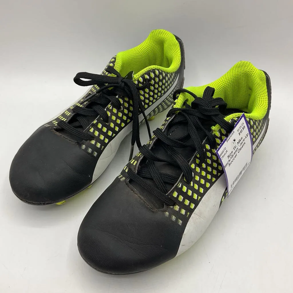 Size 1Y: Nike Black/Green Lace-Up Soccer Cleats