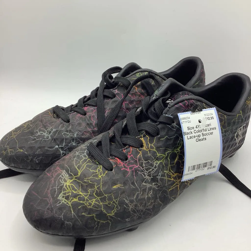 Size 4Y: Vizari Black Colorful Lines Lace-up Soccer Cleats