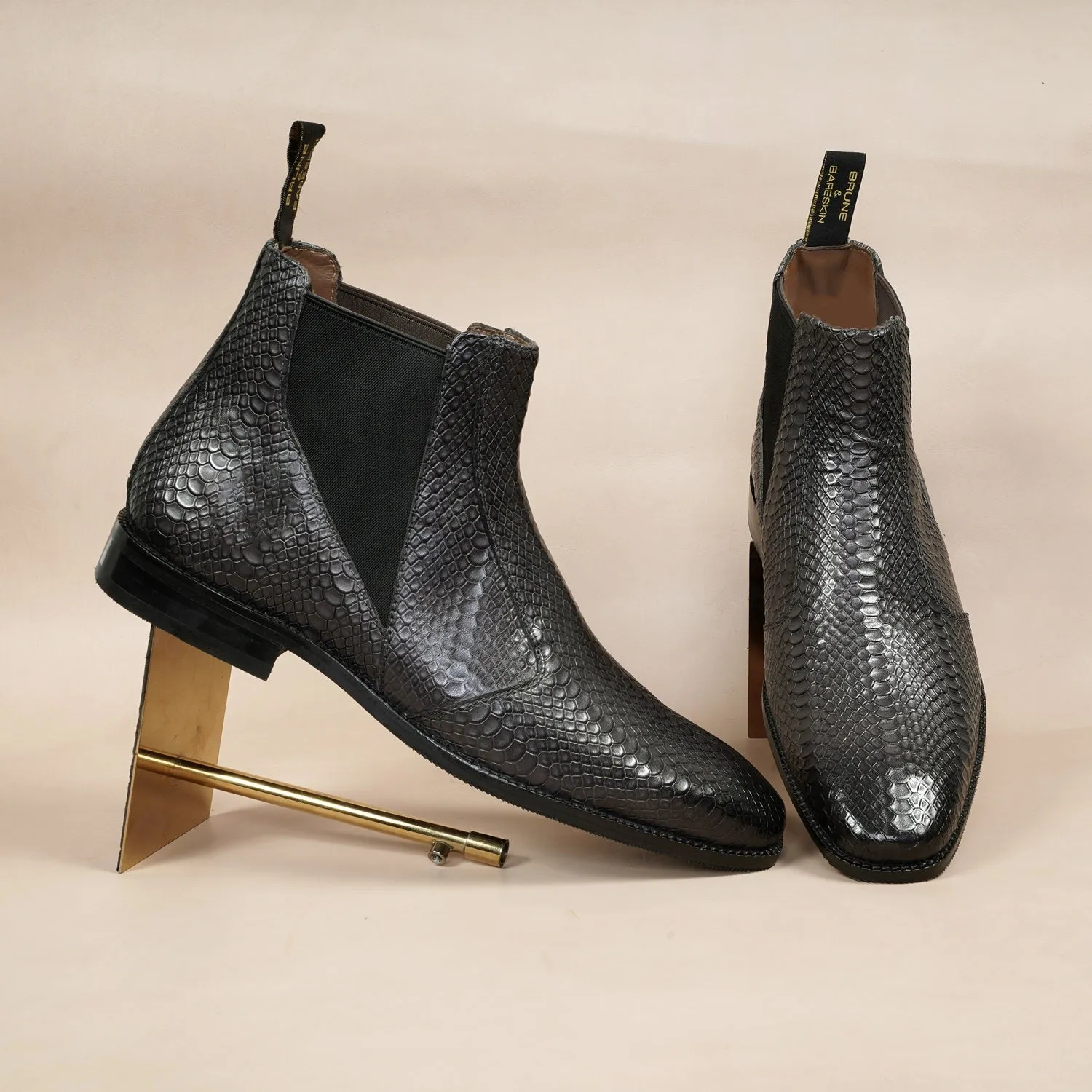 Snake Skin Chelsea Boot in Grey Leather