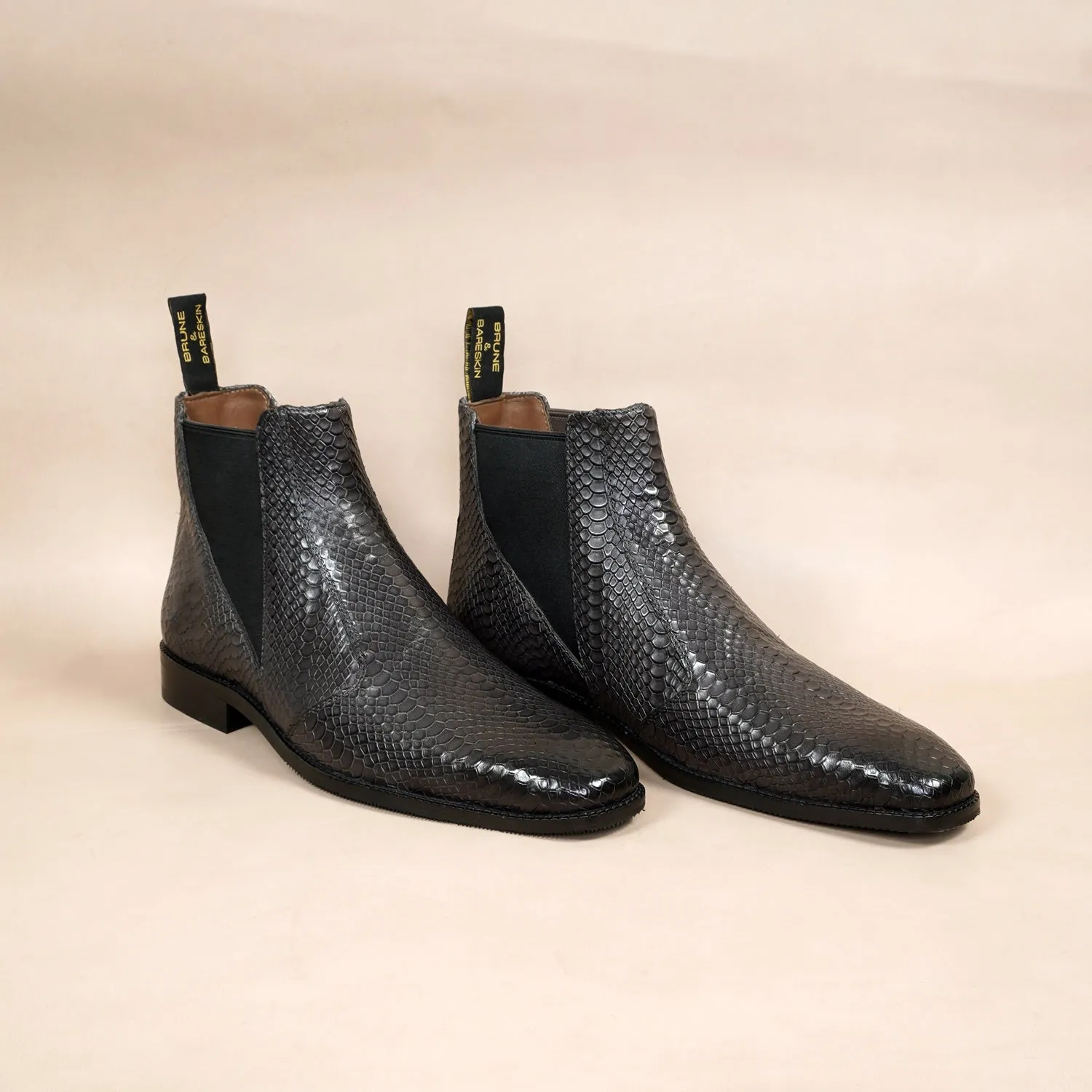 Snake Skin Chelsea Boot in Grey Leather