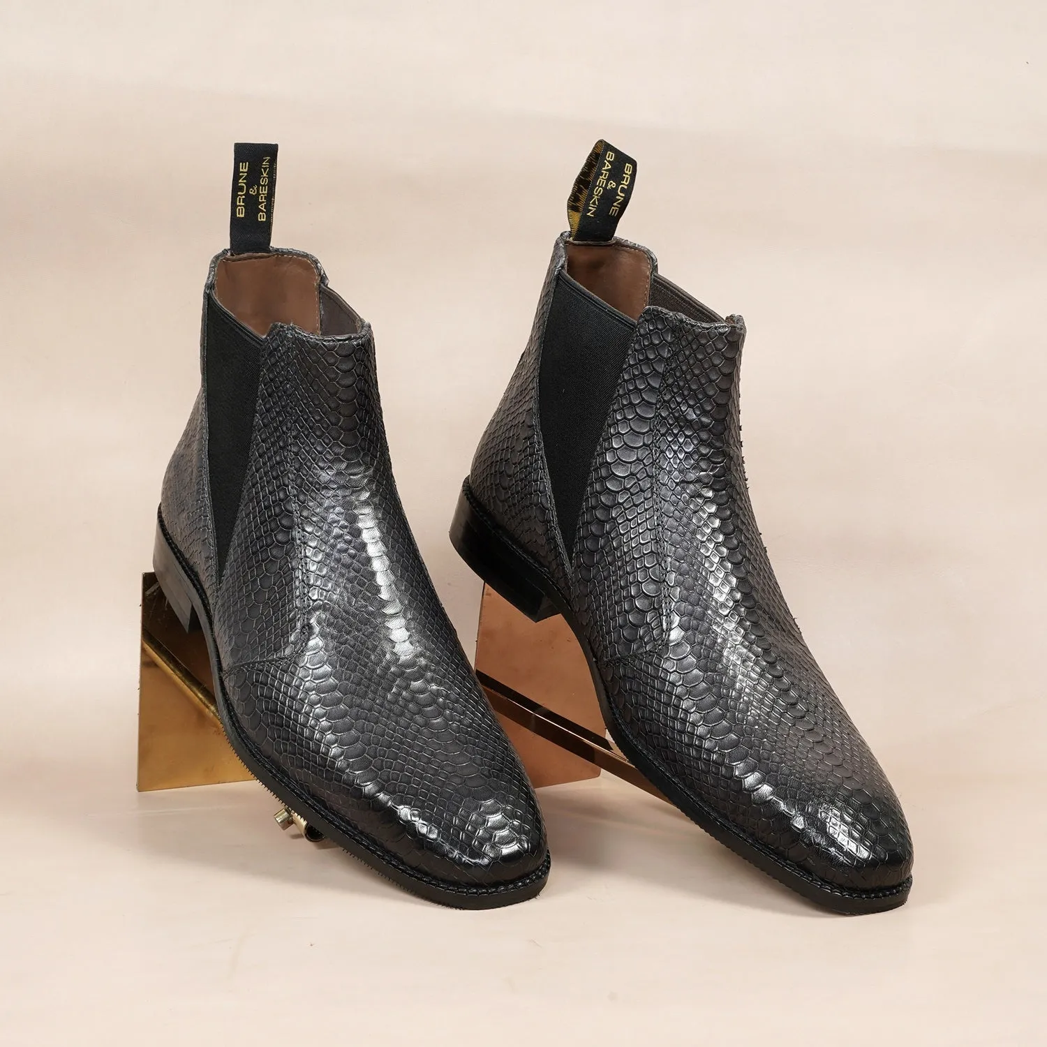 Snake Skin Chelsea Boot in Grey Leather