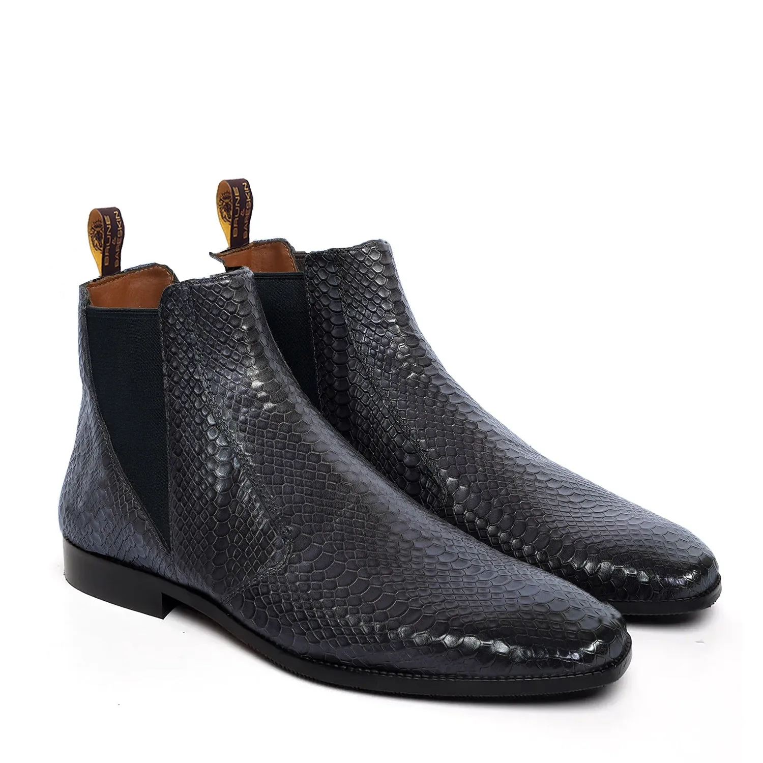 Snake Skin Chelsea Boot in Grey Leather