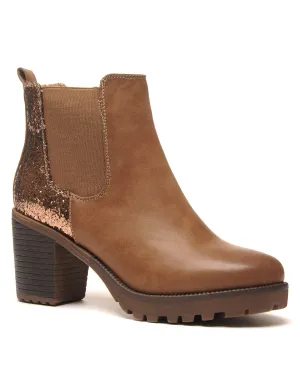 Sublimes Chelsea boots marron à talons et paillettes