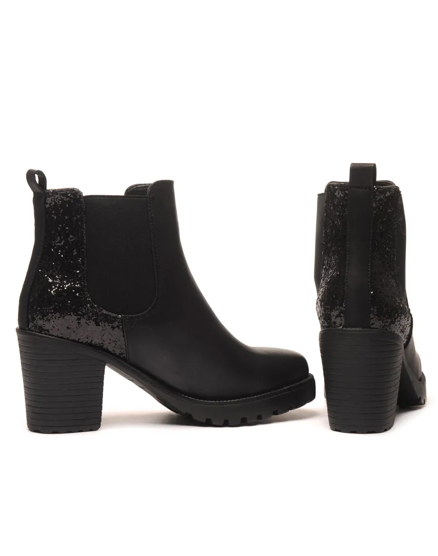 Sublimes Chelsea boots noires à talons et paillettes