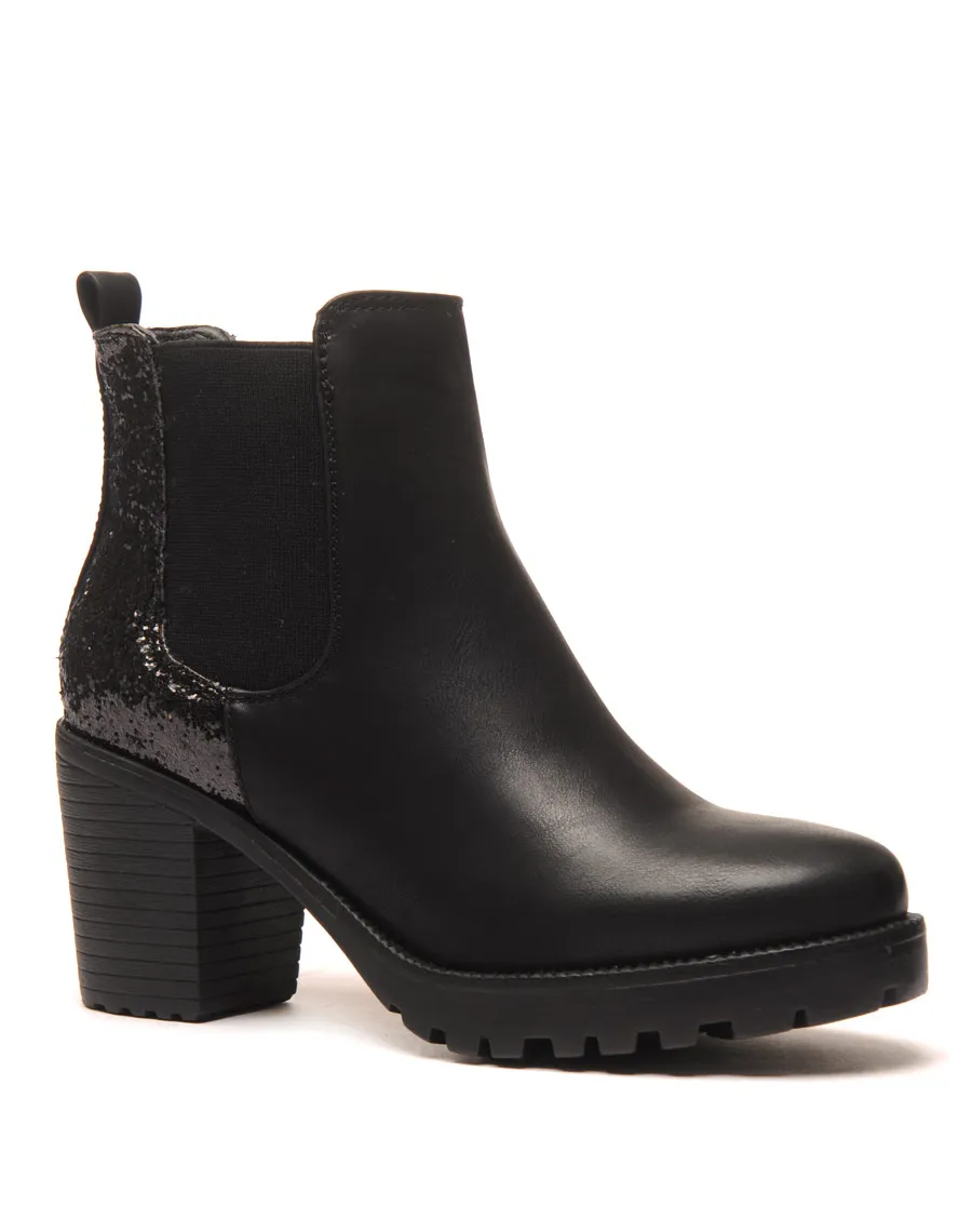 Sublimes Chelsea boots noires à talons et paillettes