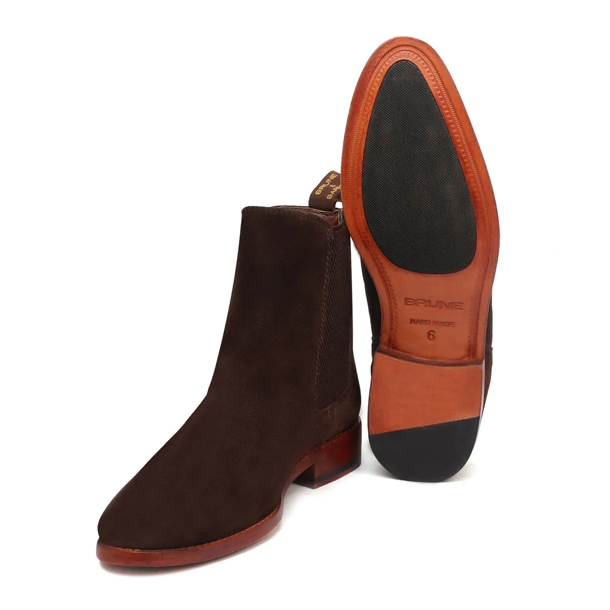 Suede Leather Chelsea Boot In Dark Brown Color