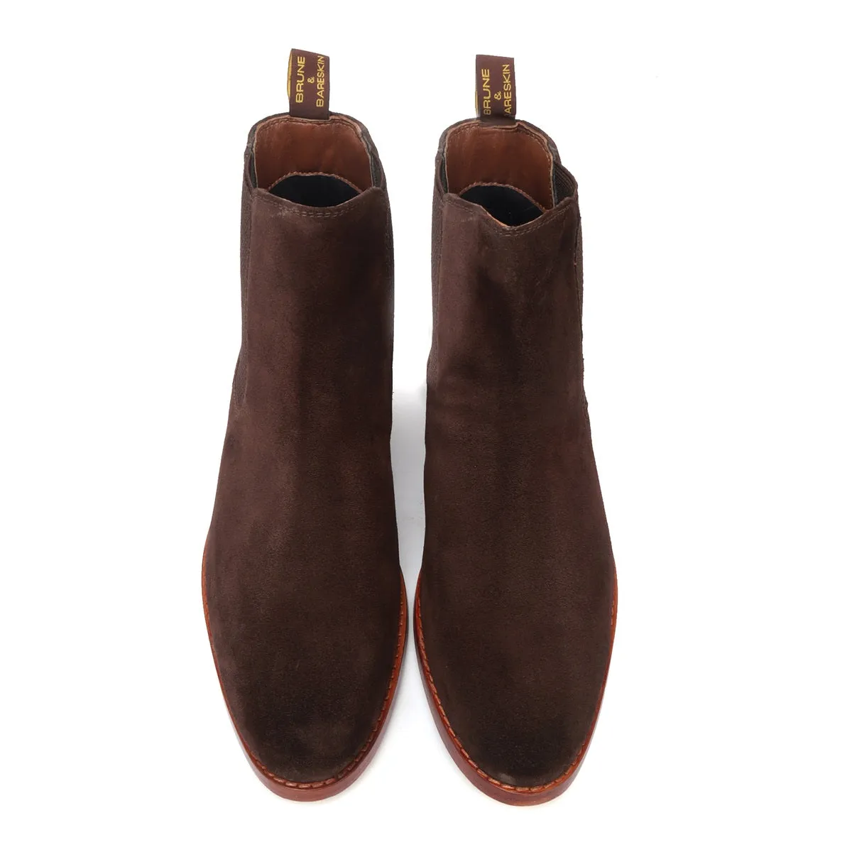 Suede Leather Chelsea Boot In Dark Brown Color