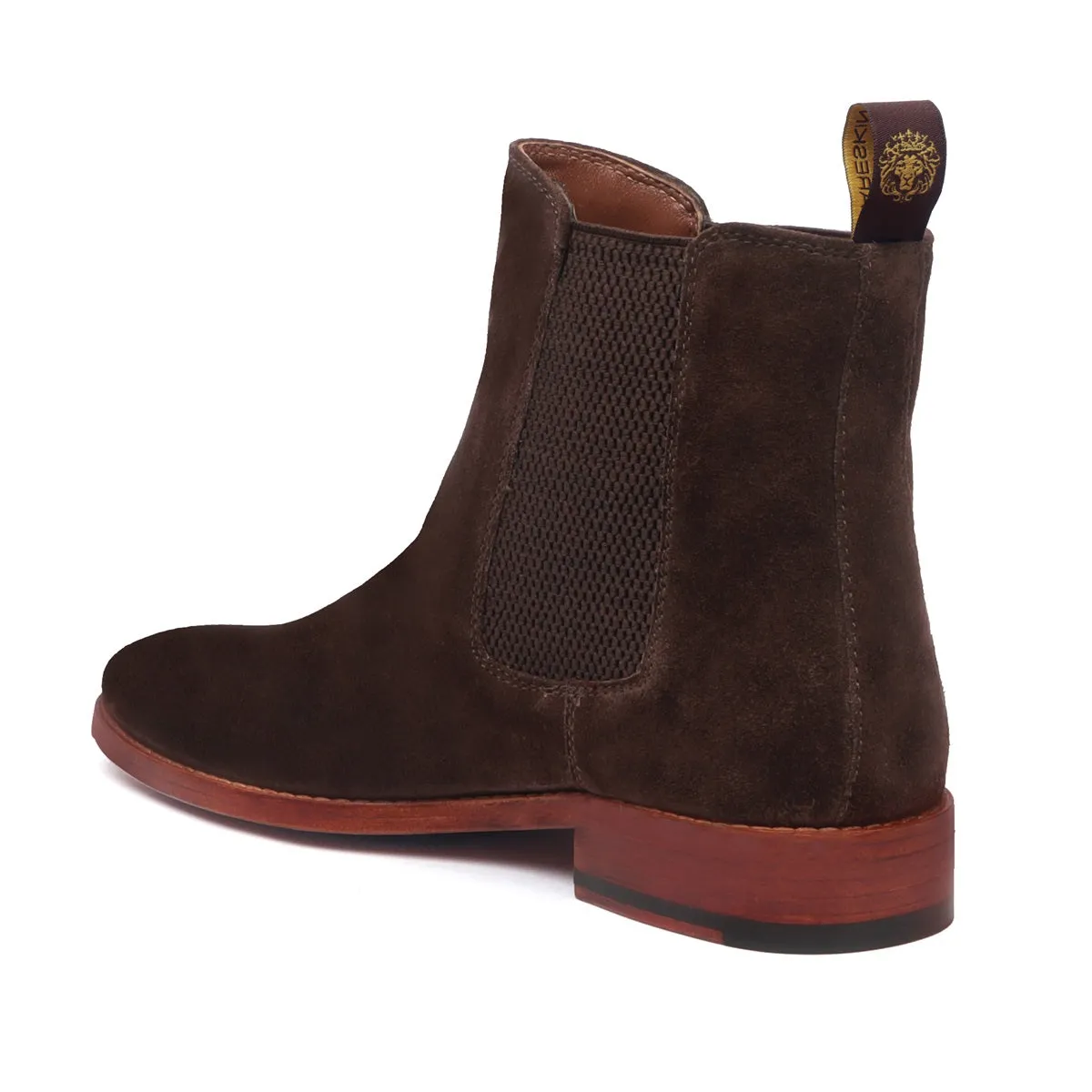 Suede Leather Chelsea Boot In Dark Brown Color