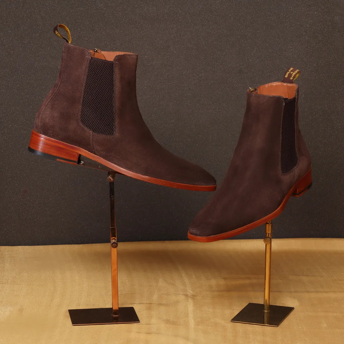 Suede Leather Chelsea Boots in Dark Brown Suede Leather With Leather Sole By Brune & Bareskin