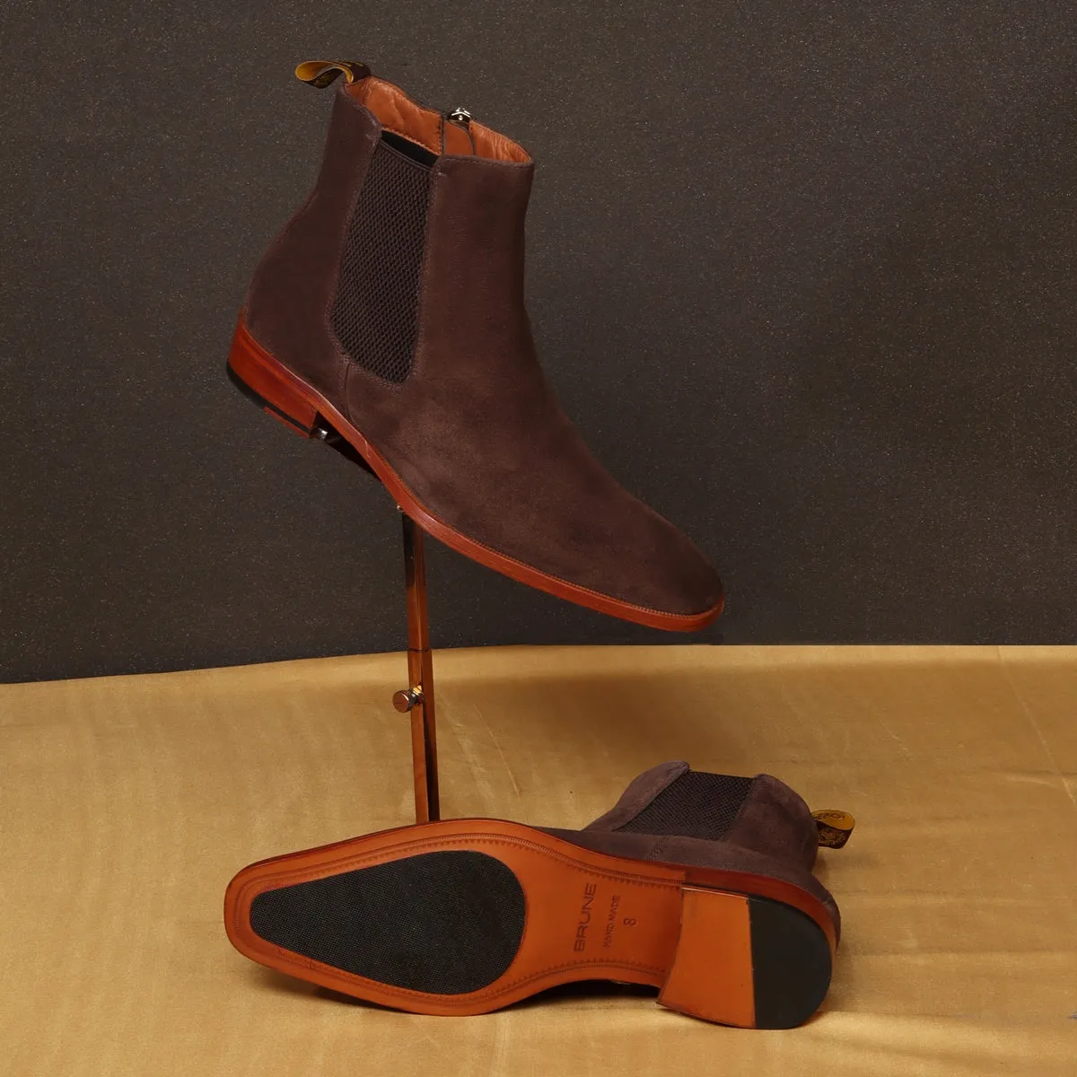 Suede Leather Chelsea Boots in Dark Brown Suede Leather With Leather Sole By Brune & Bareskin