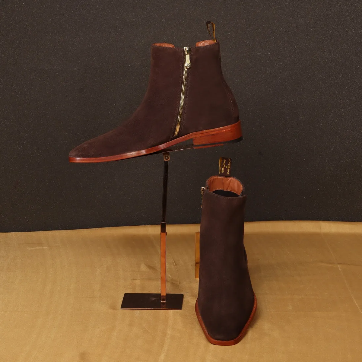 Suede Leather Chelsea Boots in Dark Brown Suede Leather With Leather Sole By Brune & Bareskin