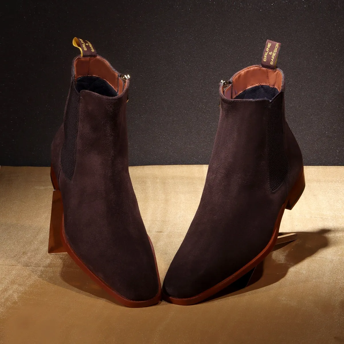 Suede Leather Chelsea Boots in Dark Brown Suede Leather With Leather Sole By Brune & Bareskin