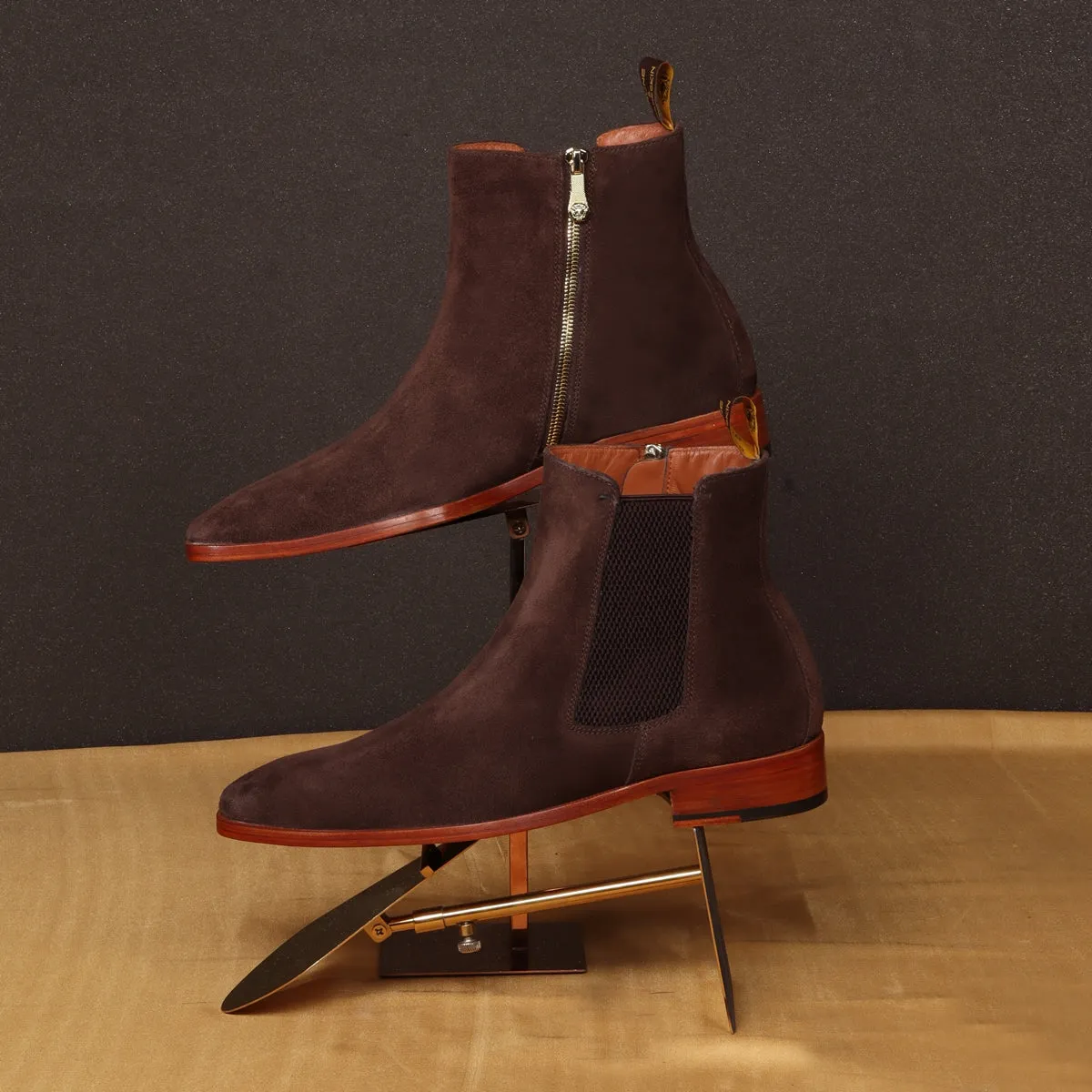 Suede Leather Chelsea Boots in Dark Brown Suede Leather With Leather Sole By Brune & Bareskin