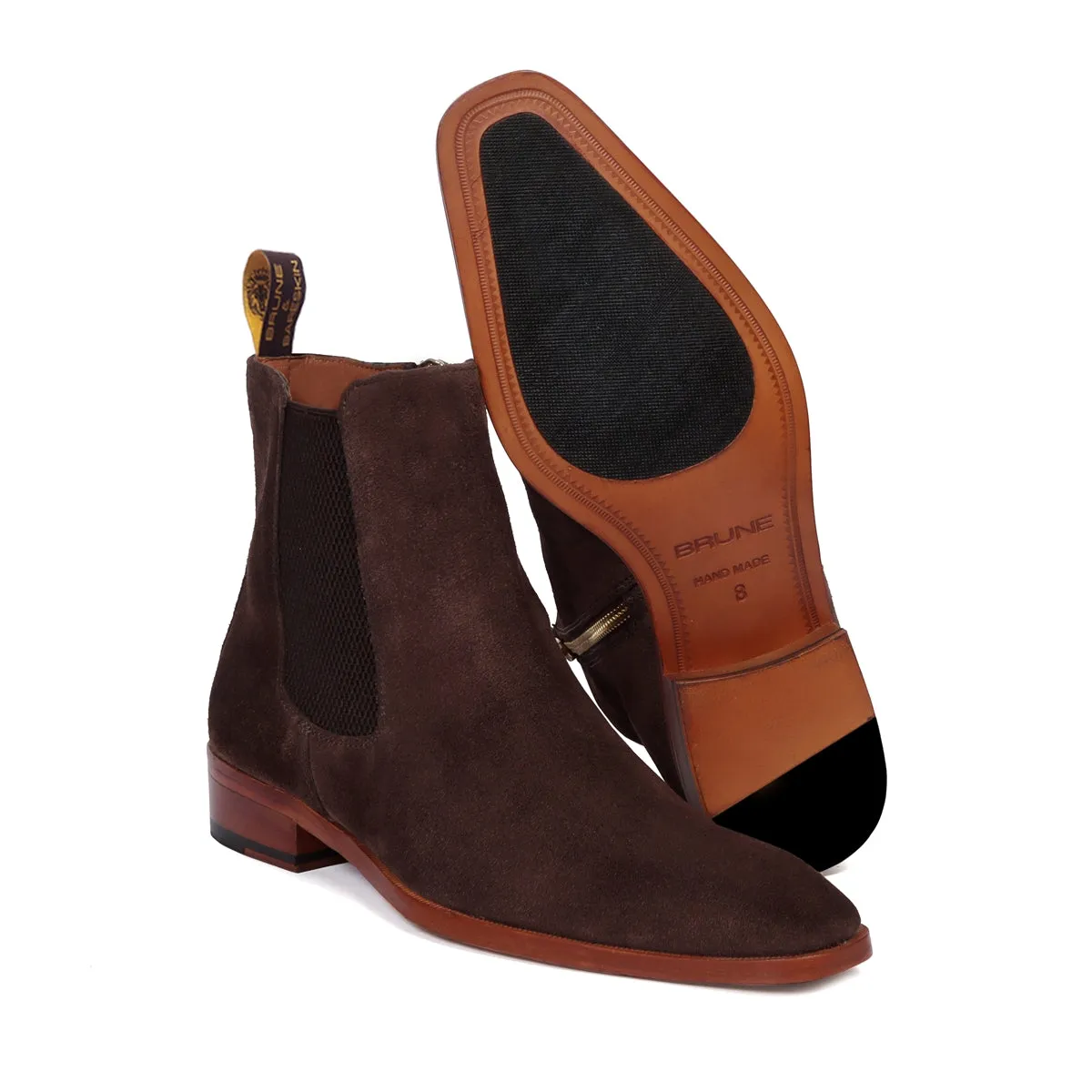 Suede Leather Chelsea Boots in Dark Brown Suede Leather With Leather Sole By Brune & Bareskin