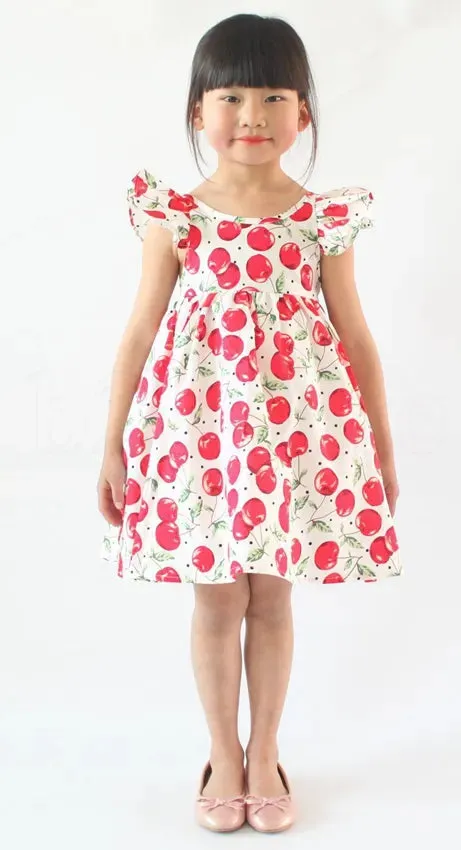 Summer Girl Dress Fruit Lemon Pattern Baby Girl Dress Children Sundresses Kids Fly Sleeve Dresses ins girls floral beach dress KKA6978