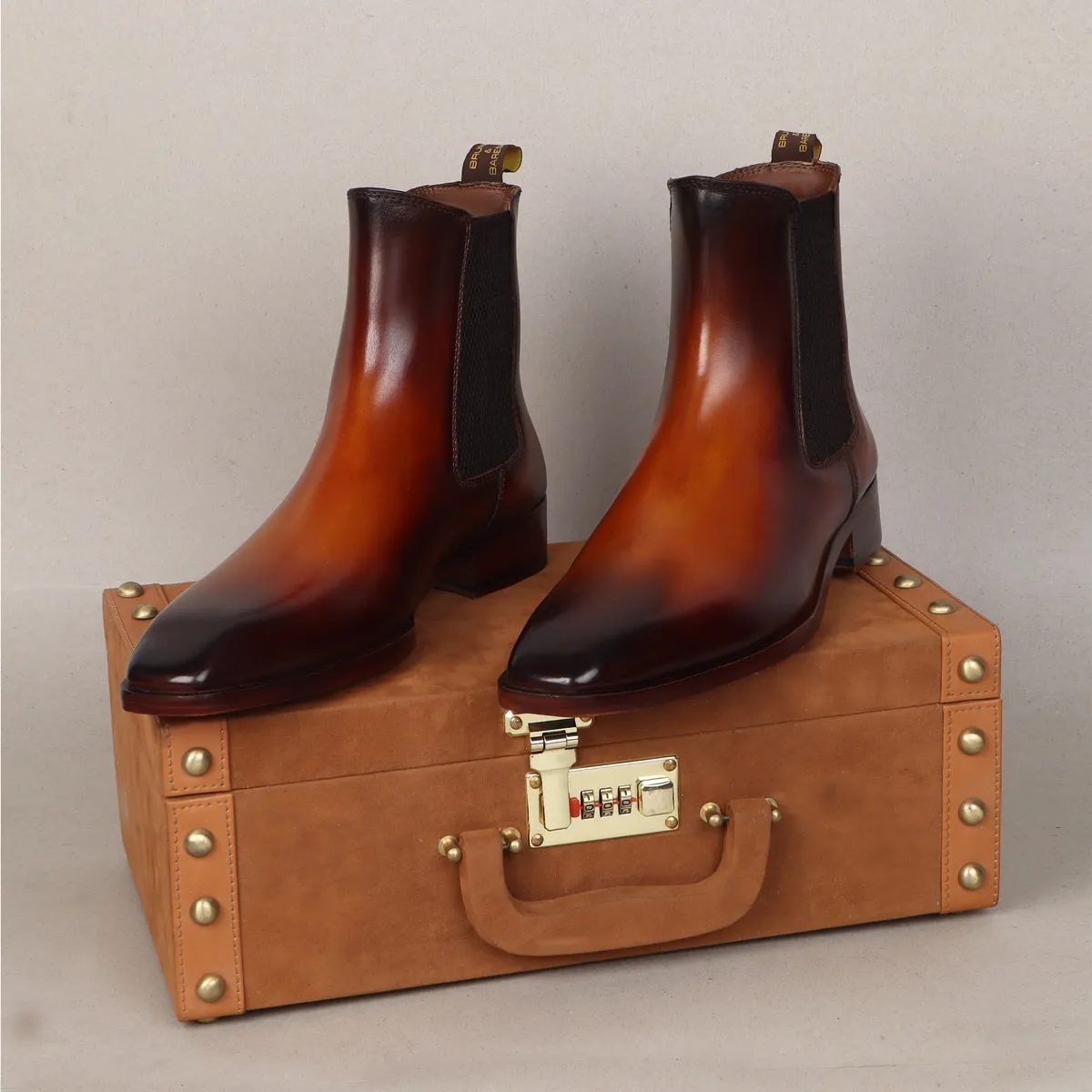 Tan Chelsea Boots For Men With Leather Sole