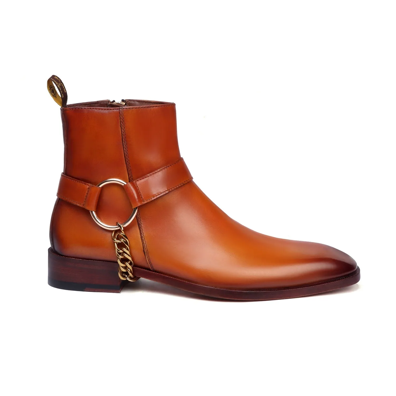 Tan Hand Made Chelsea Boots with Side Zip Leather & Stylish Golden Chain by Brune & Bareskin