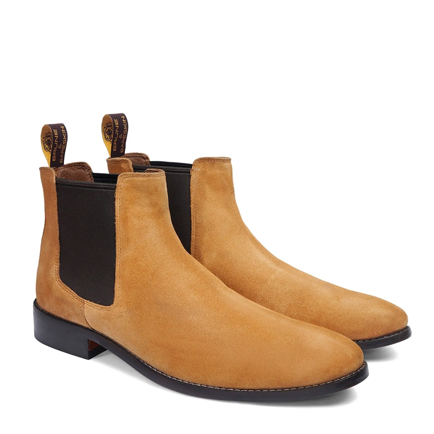 Tan Suede Leather Chelsea Boots with Leather Sole