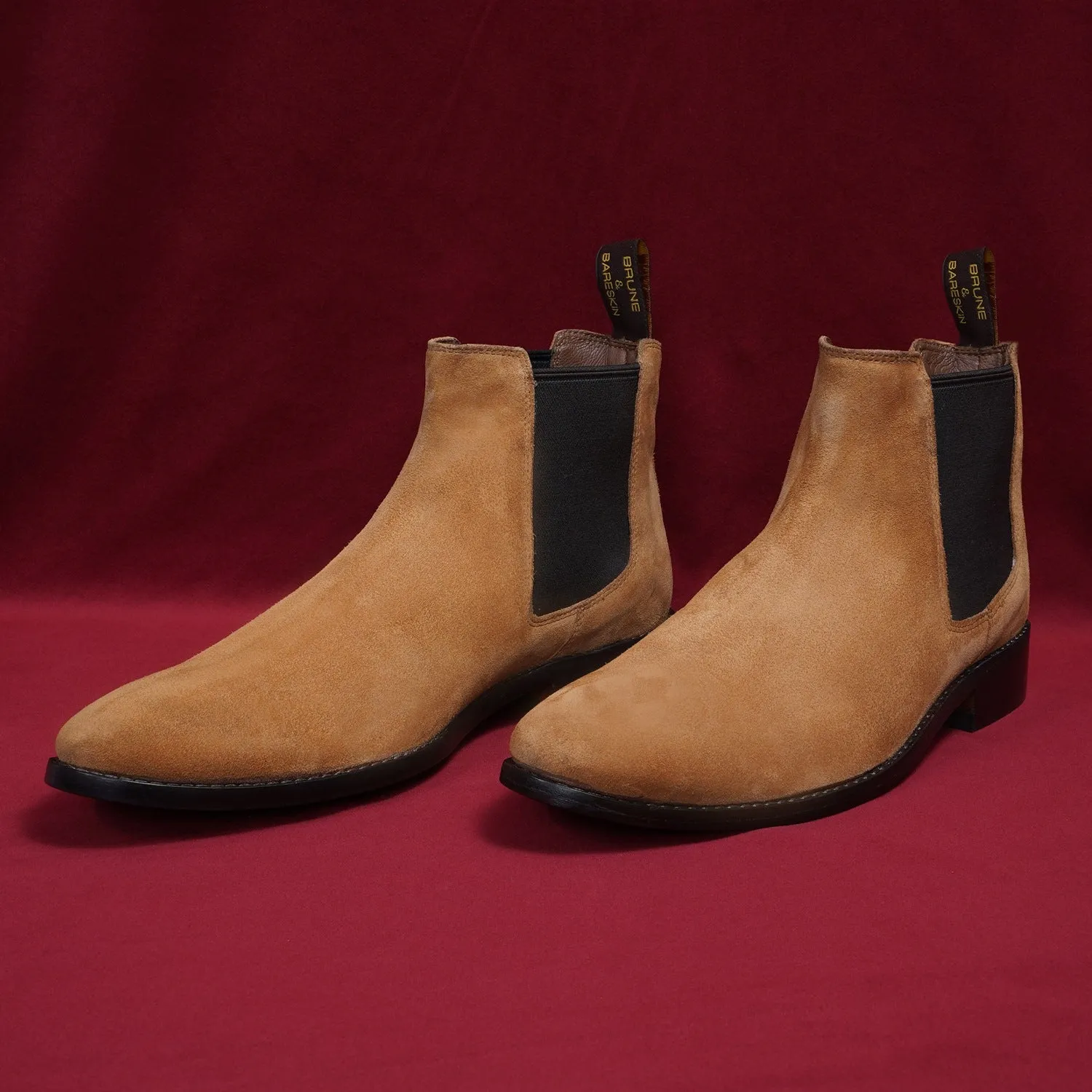 Tan Suede Leather Chelsea Boots with Leather Sole