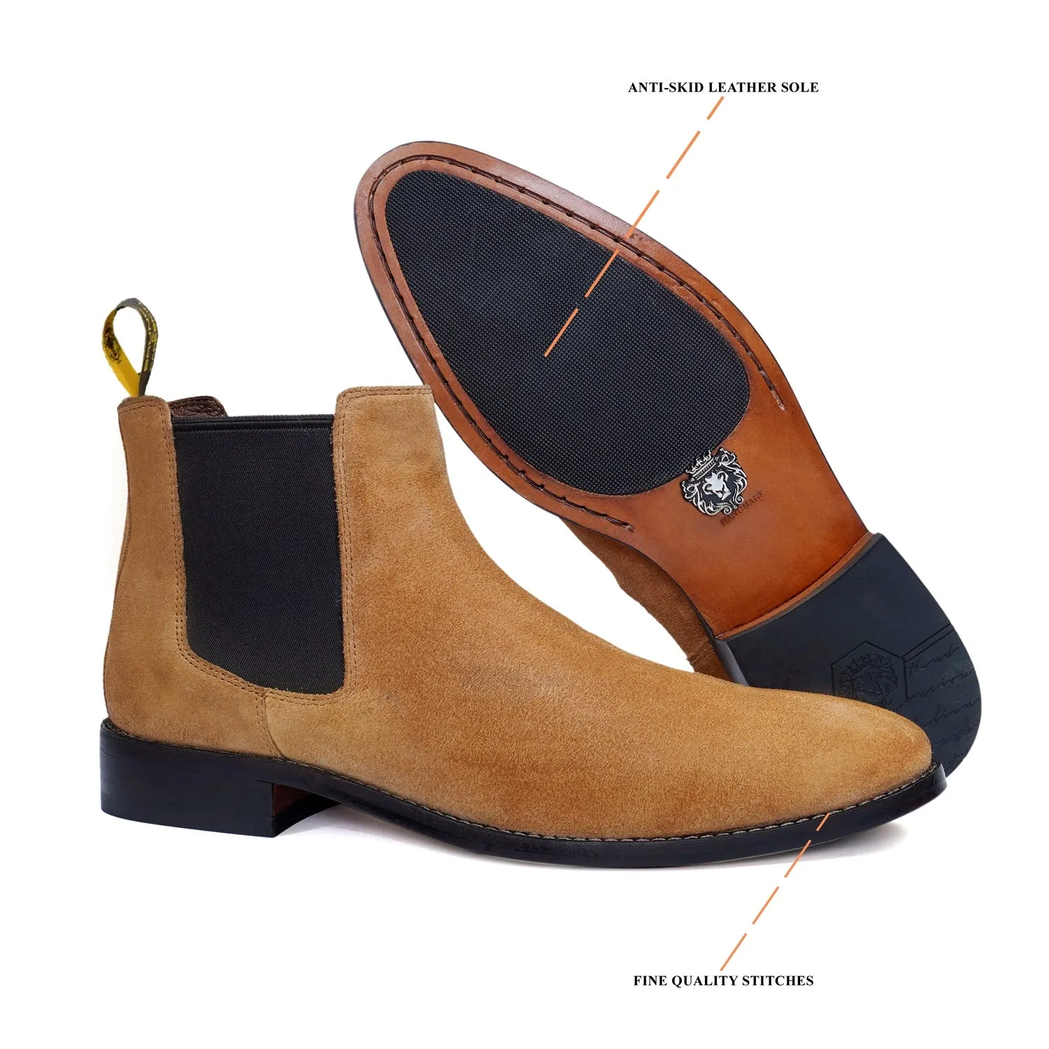 Tan Suede Leather Chelsea Boots with Leather Sole