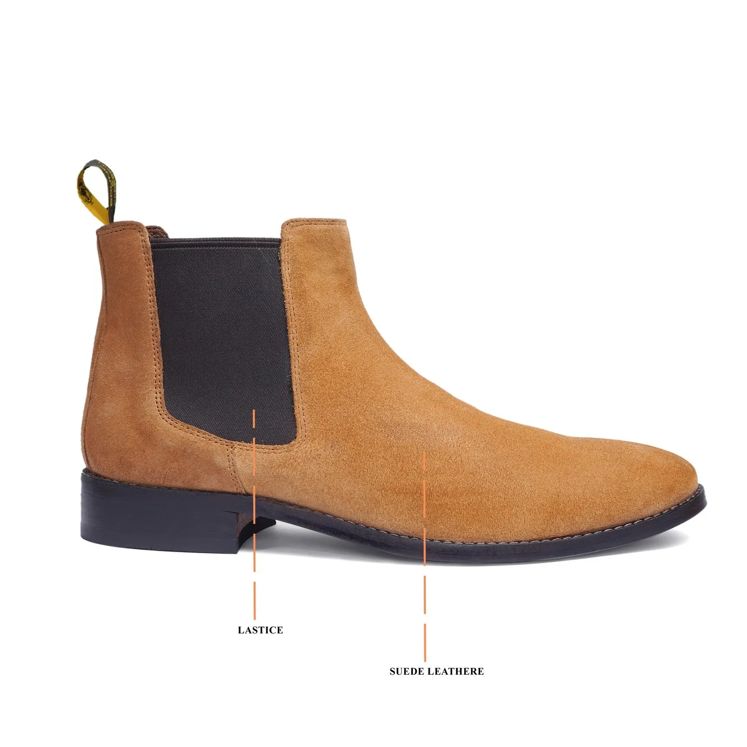 Tan Suede Leather Chelsea Boots with Leather Sole