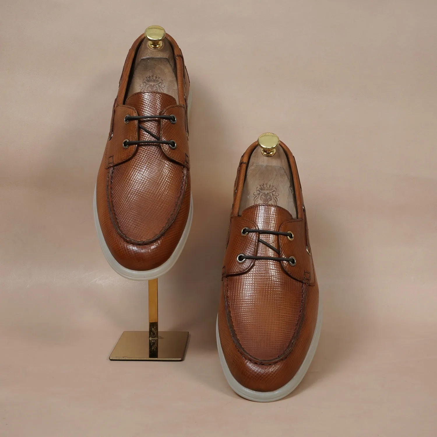 Tan Yacht Shoes in Saffiano leather