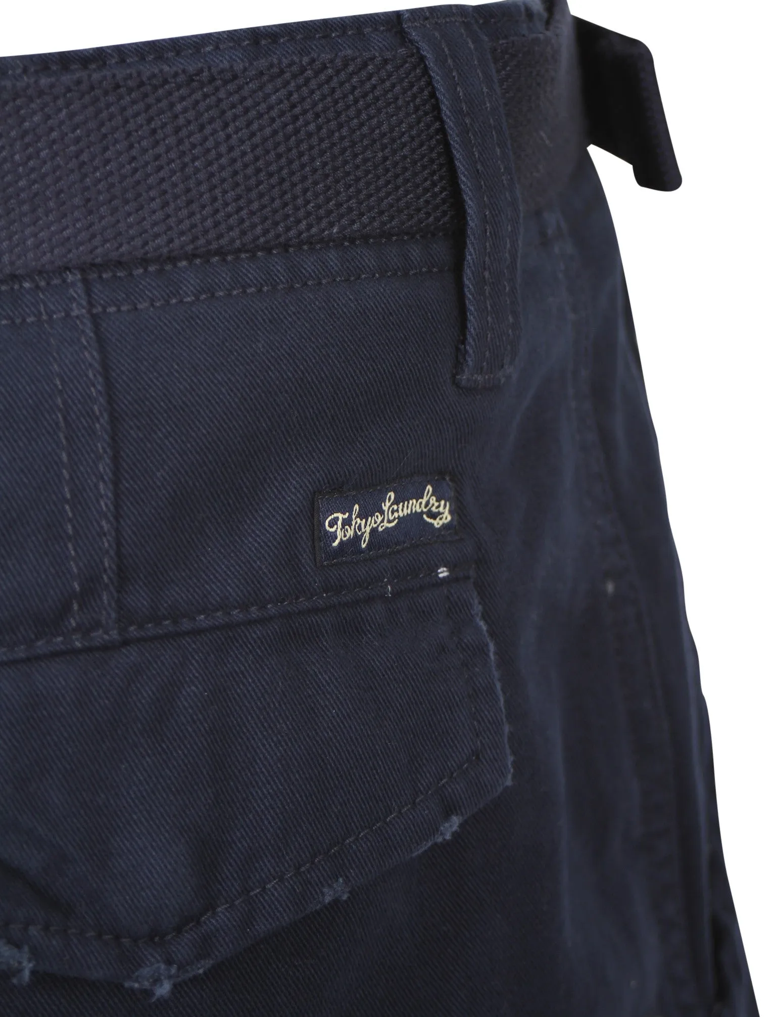 Tokyo Laundry Cotton Shorts with Belt in Midnight Blue