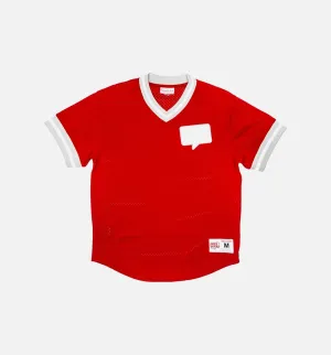 V Neck Mesh Nice Kicks Shirt - Red/White