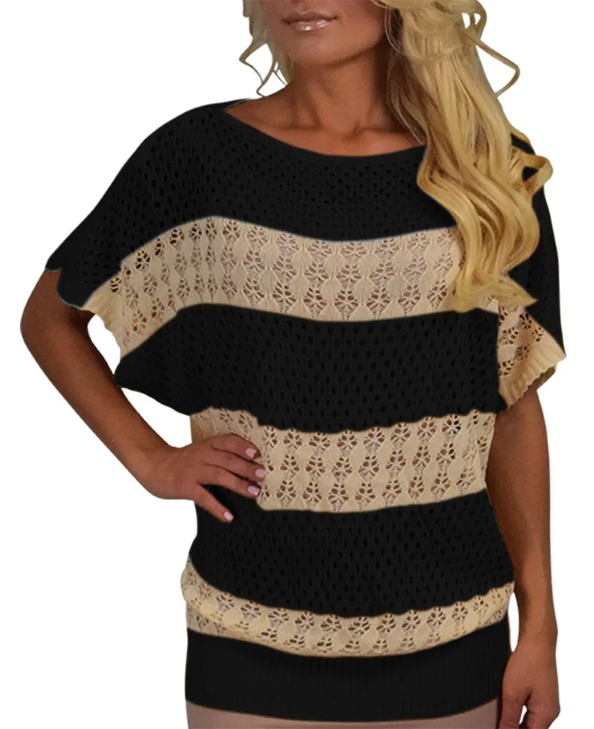 Vintage Bohemian Paradise Crochet Striped Top