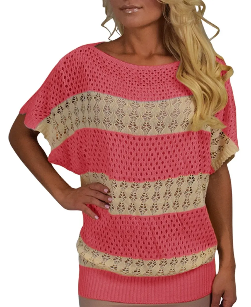 Vintage Bohemian Paradise Crochet Striped Top