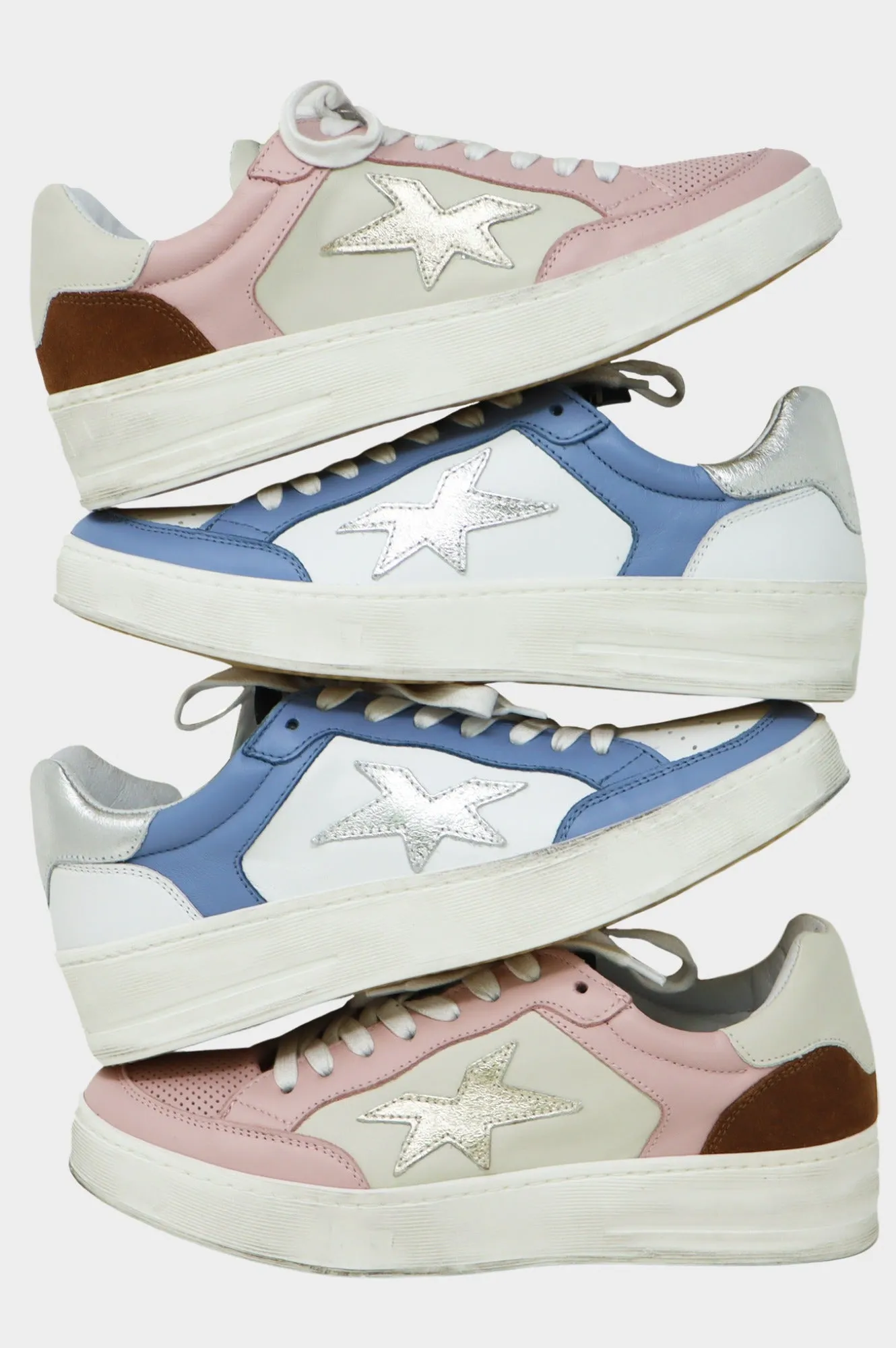 Vintage Effect Star Trainers | Pink/White