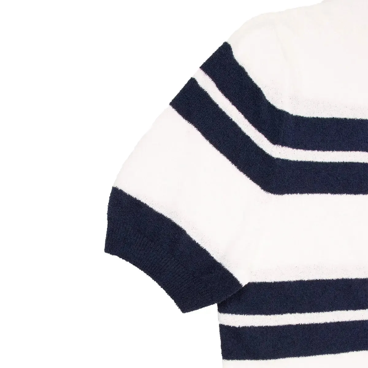 White & Navy Striped Towelling T-Shirt