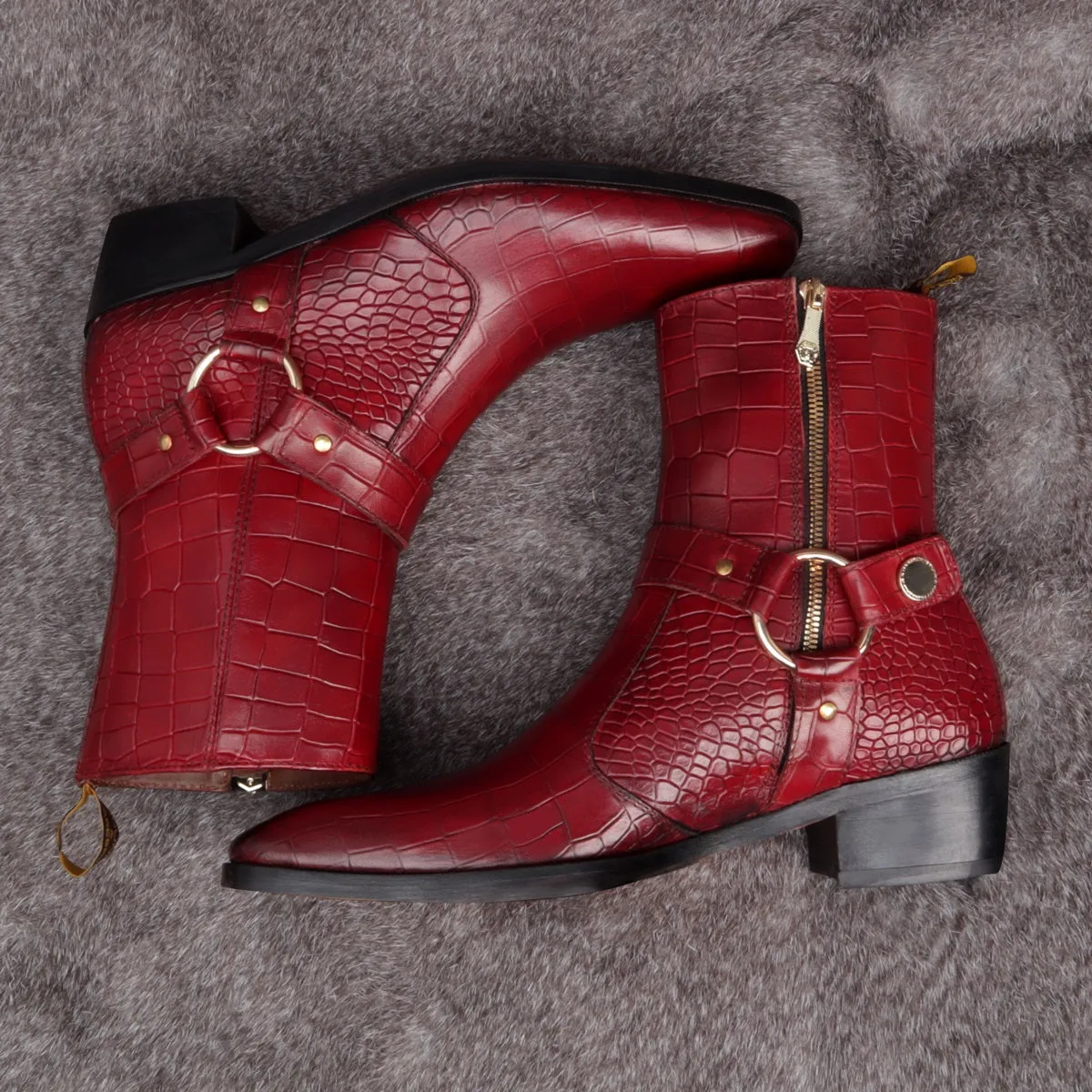 Wine Chelsea Boots with Stylish Buckle Strap in Deep Cut Leather by Brune & Bareskin