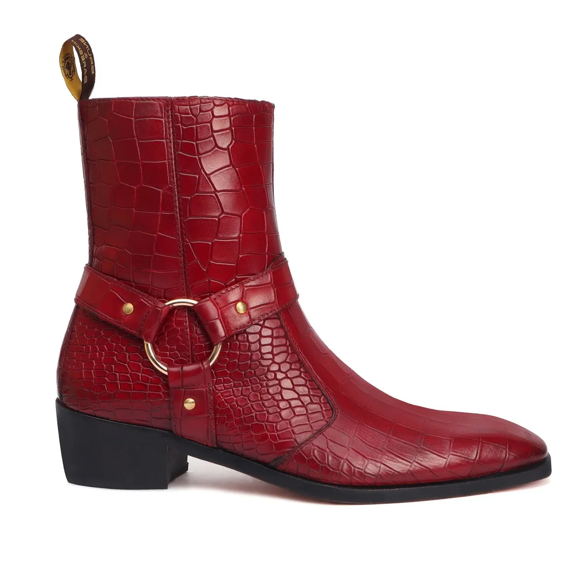 Wine Chelsea Boots with Stylish Buckle Strap in Deep Cut Leather by Brune & Bareskin