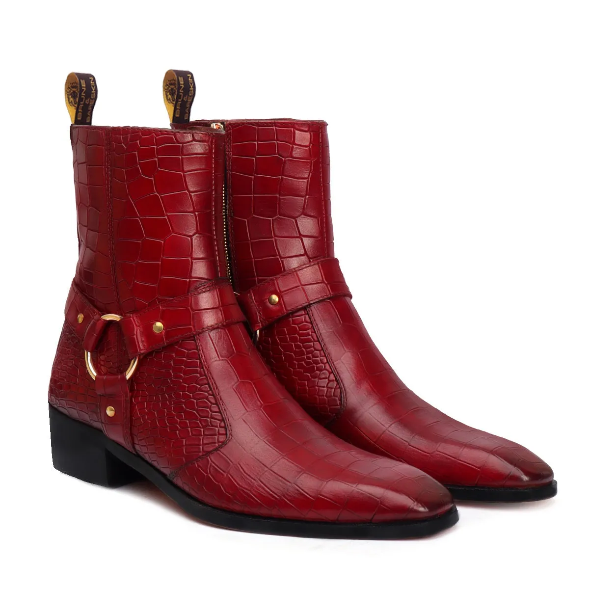 Wine Chelsea Boots with Stylish Buckle Strap in Deep Cut Leather by Brune & Bareskin