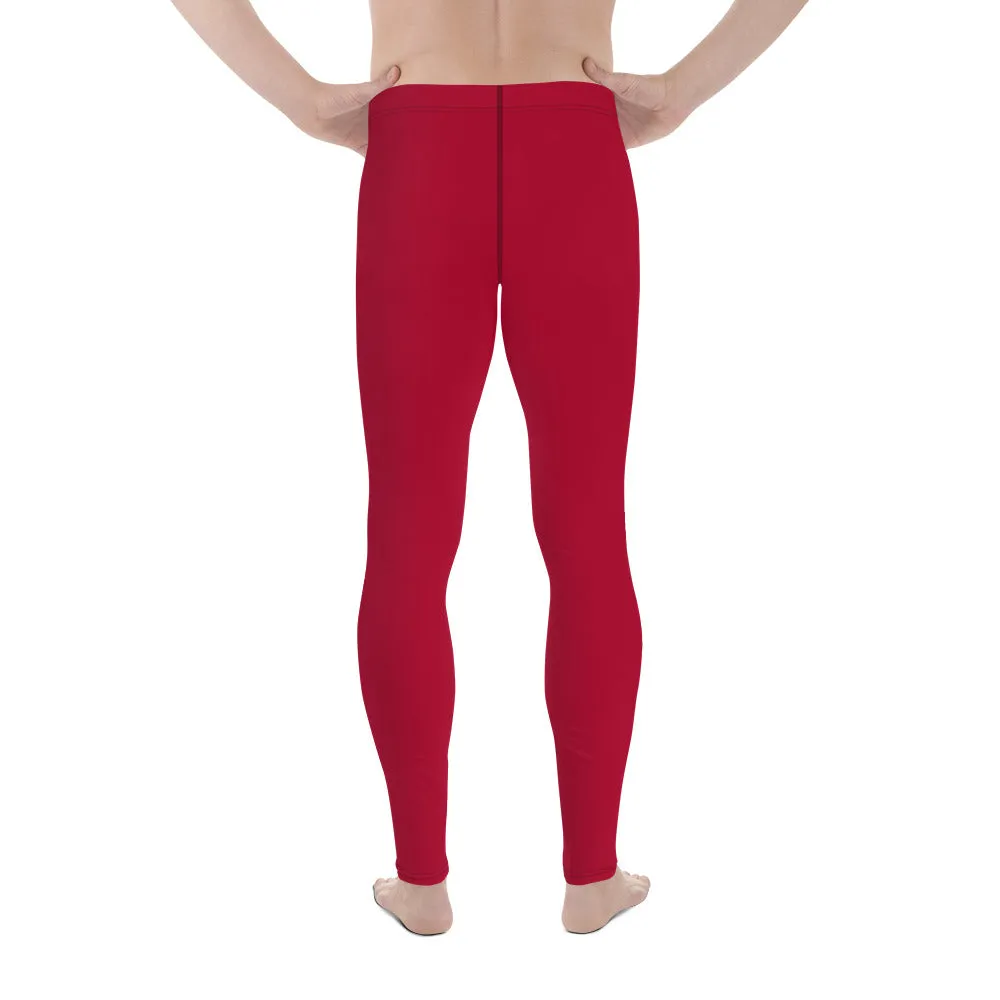 Wine Red Color Men's Leggings, Solid Red Color Premium Designer Men's Tight Pants - Made in USA/EU/MX