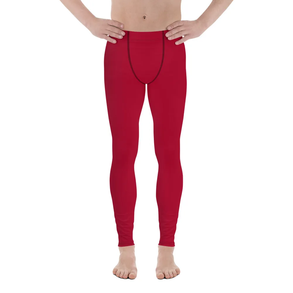 Wine Red Color Men's Leggings, Solid Red Color Premium Designer Men's Tight Pants - Made in USA/EU/MX